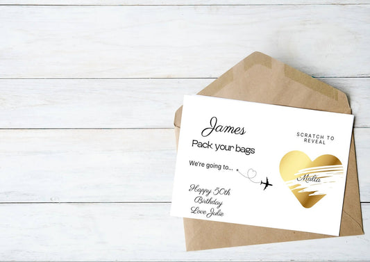 Personalised Scratch Off Holiday Postcard, Holiday Card, Scratch Card.